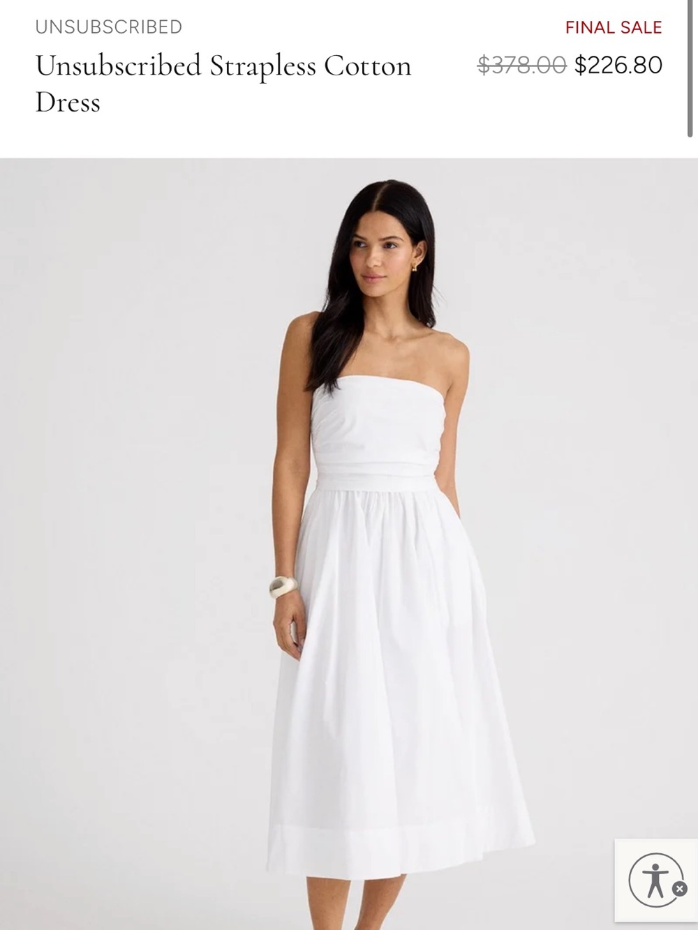 Unsubscribed Strapless Cotton Midi Dress in White
